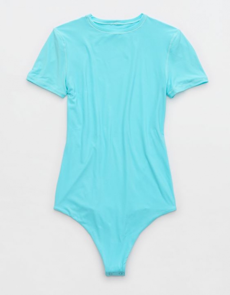 Aerie SMOOTHEZ Sleeve Bodysuit Blue | DUK-503694