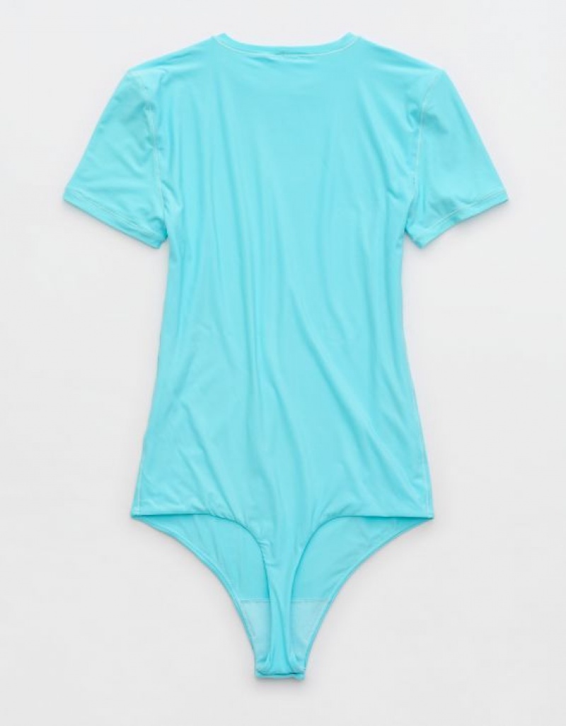 Aerie SMOOTHEZ Sleeve Bodysuit Blue | DUK-503694