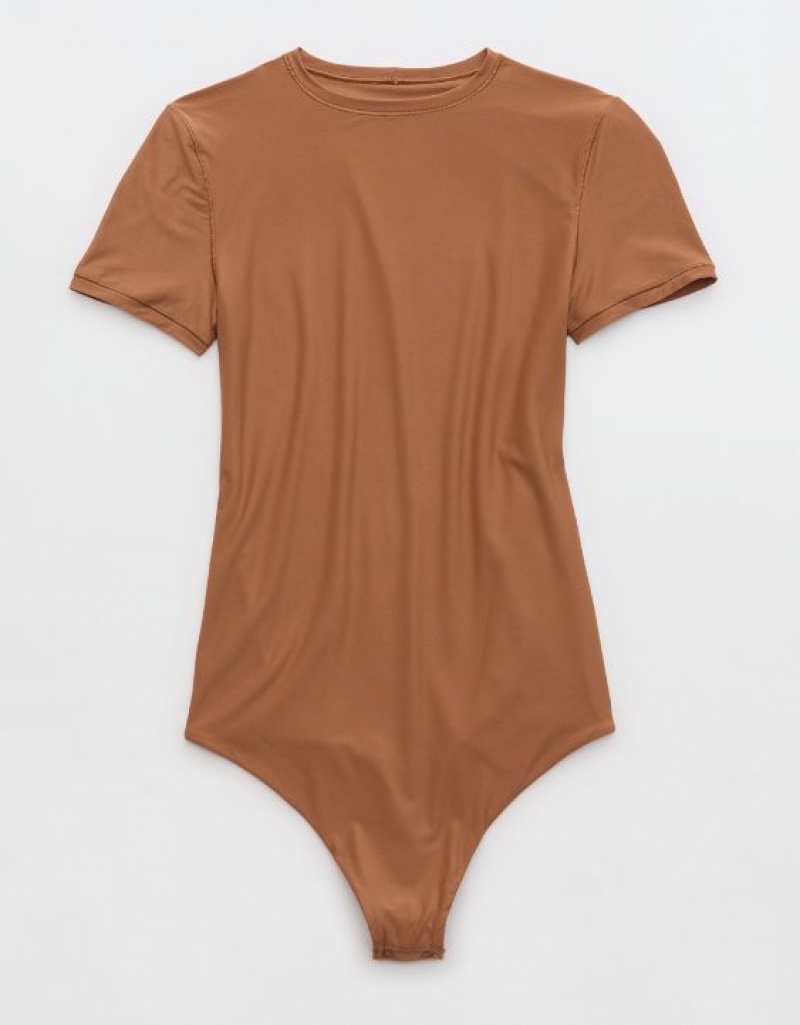 Aerie SMOOTHEZ Sleeve Bodysuit Brown | ICO-608752