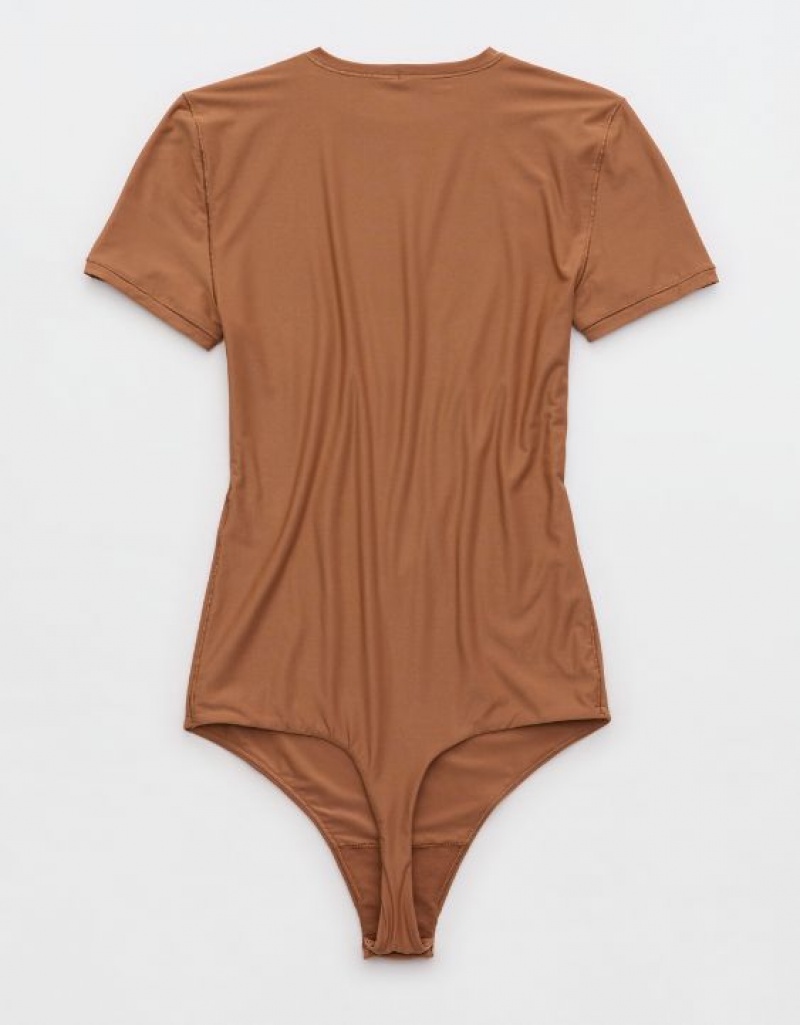 Aerie SMOOTHEZ Sleeve Bodysuit Brown | ICO-608752