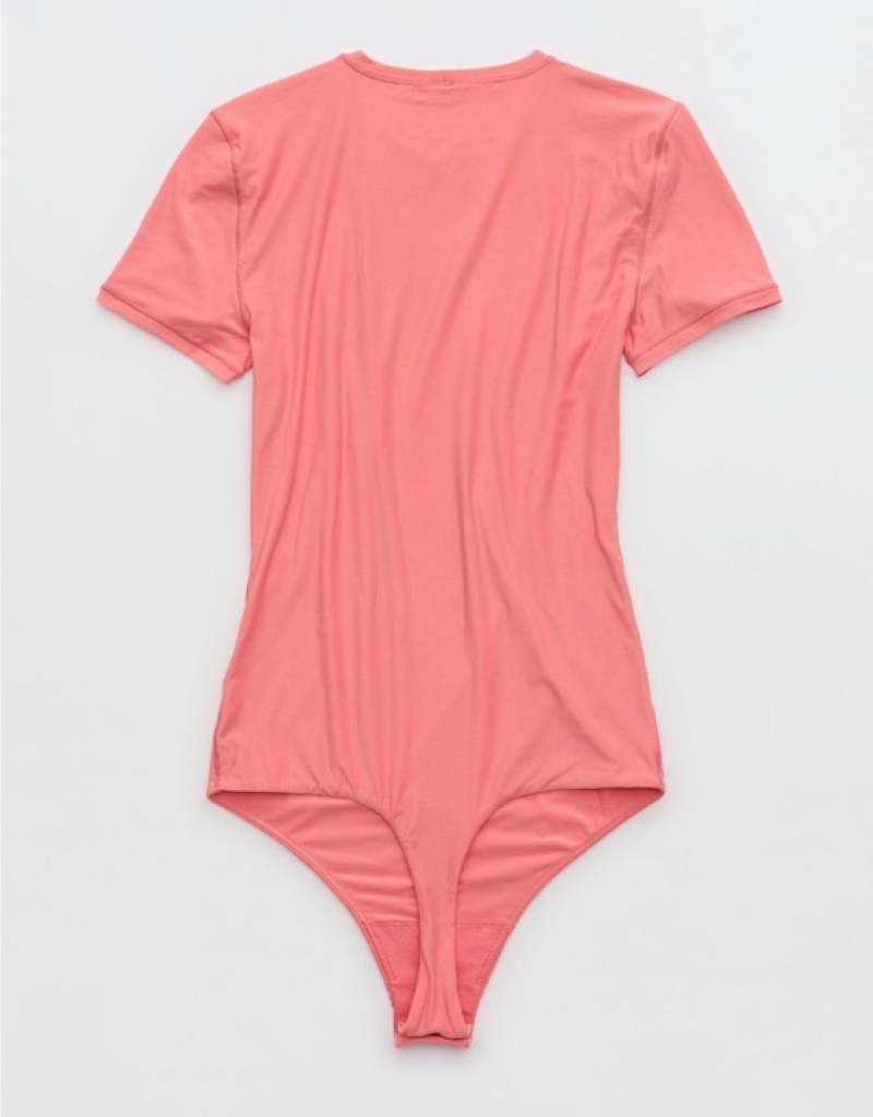 Aerie SMOOTHEZ Sleeve Bodysuit Coral | NXY-367280