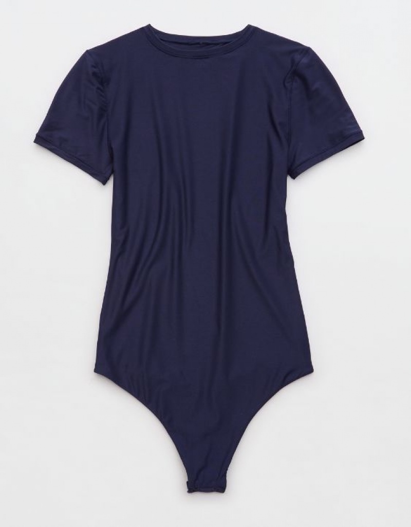 Aerie SMOOTHEZ Sleeve Bodysuit Navy | AUK-674381