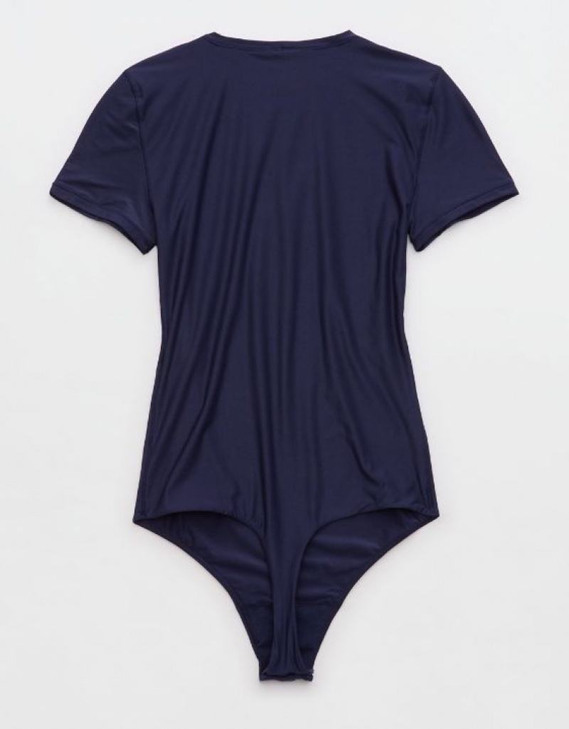 Aerie SMOOTHEZ Sleeve Bodysuit Navy | AUK-674381