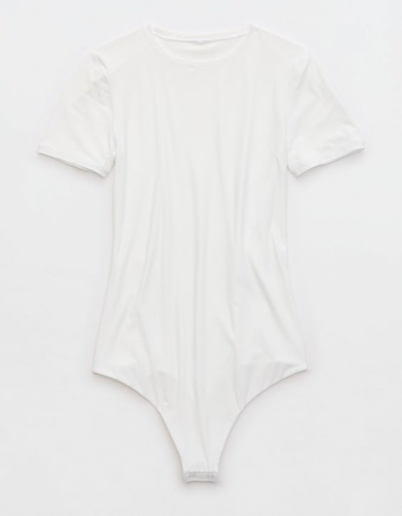 Aerie SMOOTHEZ Sleeve Bodysuit White | MKU-617534