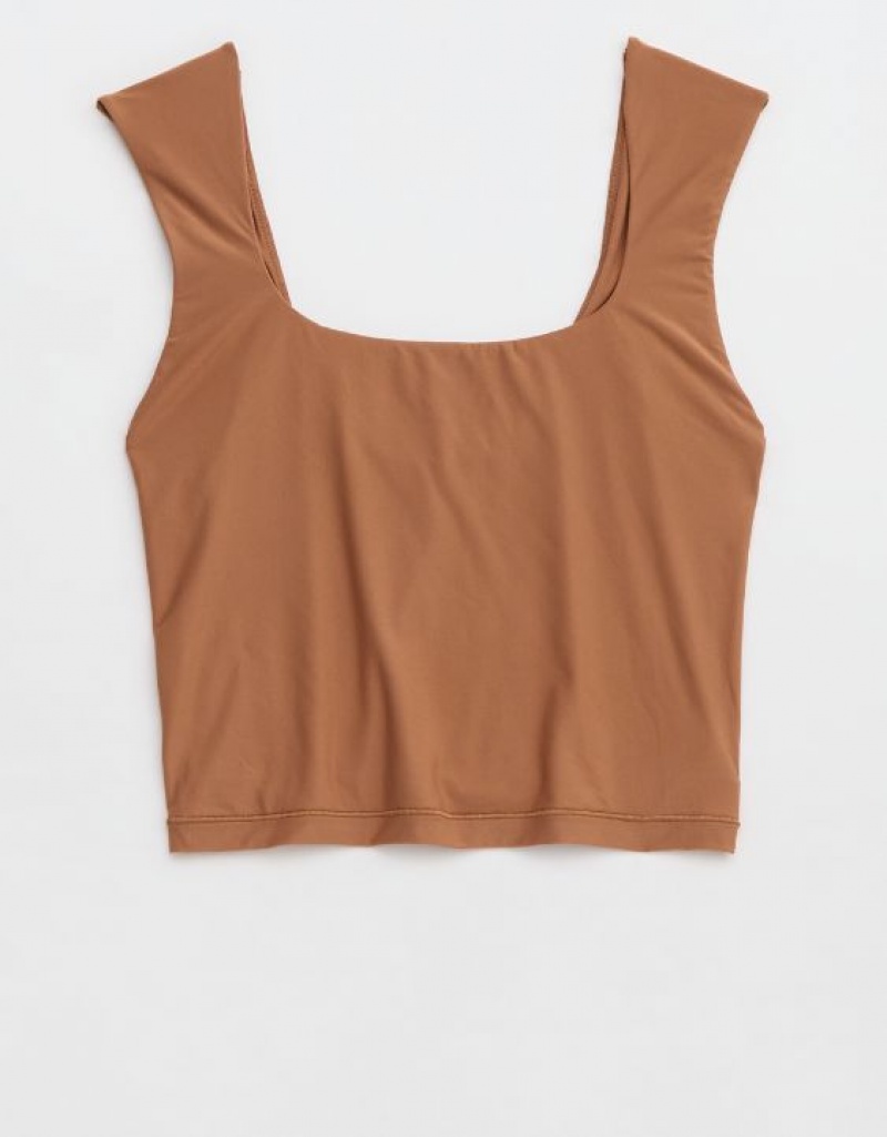 Aerie SMOOTHEZ Square Neck Cami Bras Khaki | ZRY-270438