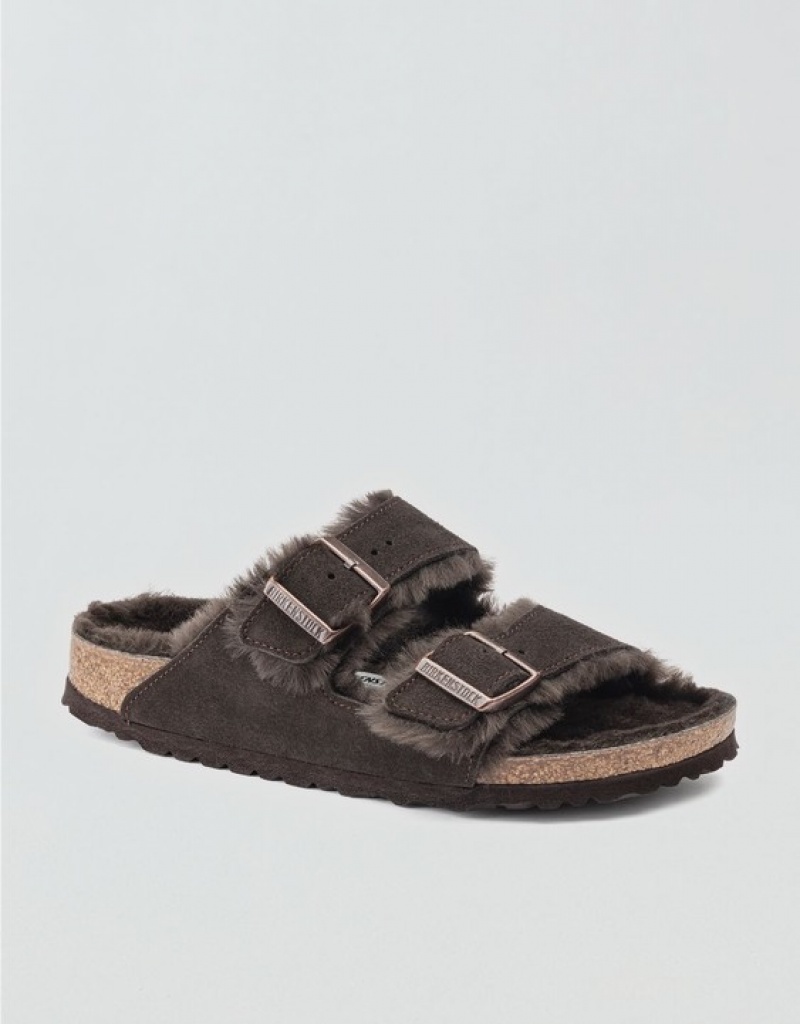 Aerie Shearling Arizona Sandals Black | PHE-386592