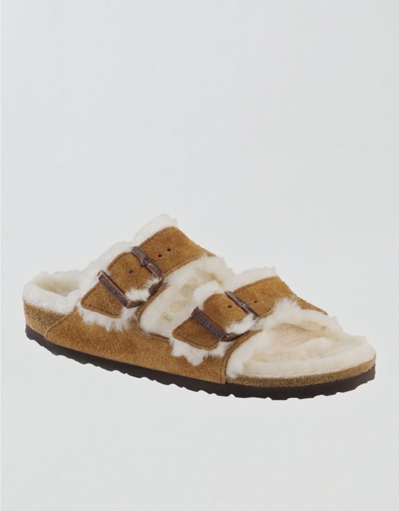 Aerie Shearling Arizona Sandals Brown | UTW-208645