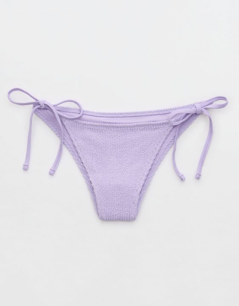 Aerie Shine Crinkle Cheekiest Tie Bikini Bottom Purple / Wash | TIR-265489