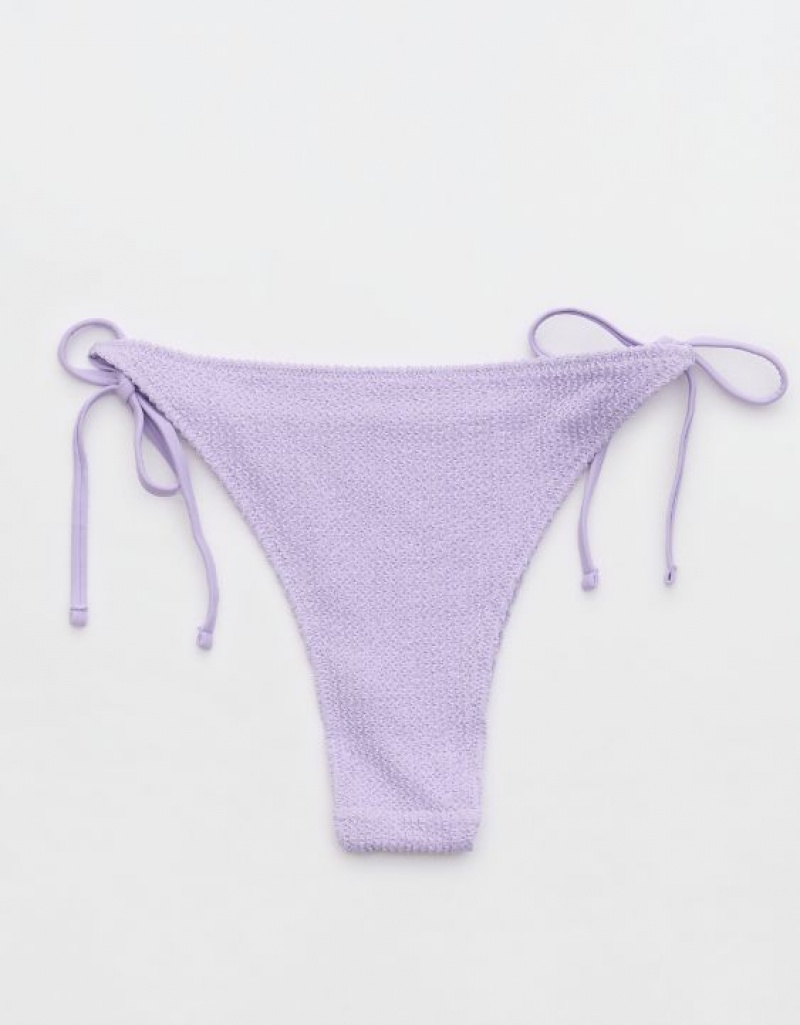 Aerie Shine Crinkle Cheekiest Tie Bikini Bottom Purple / Wash | TIR-265489