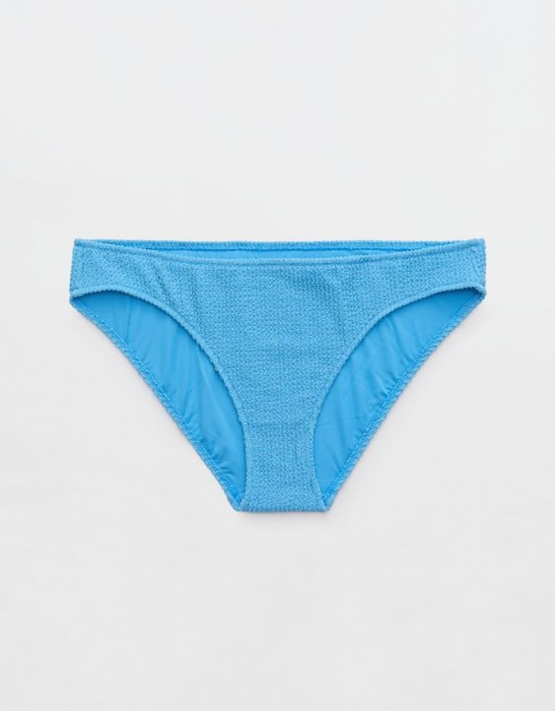 Aerie Shine Crinkle Full Coverage Bikini Bottom Blue | UZY-843962