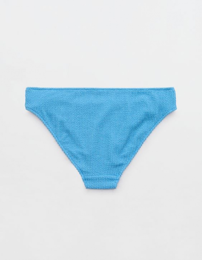 Aerie Shine Crinkle Full Coverage Bikini Bottom Blue | UZY-843962