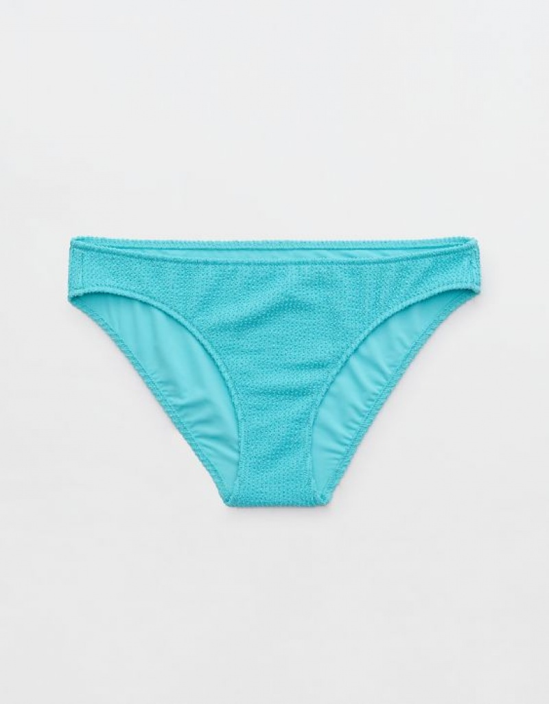 Aerie Shine Crinkle Full Coverage Bikini Bottom Blue | MVD-589601