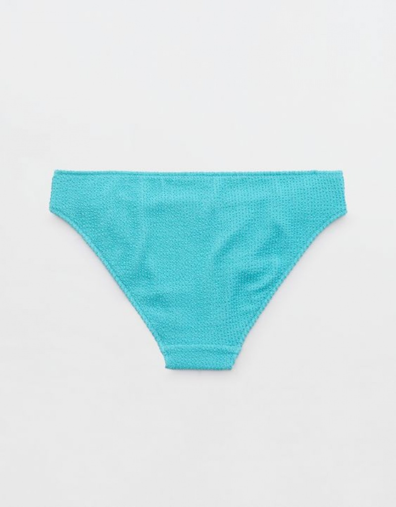 Aerie Shine Crinkle Full Coverage Bikini Bottom Blue | MVD-589601