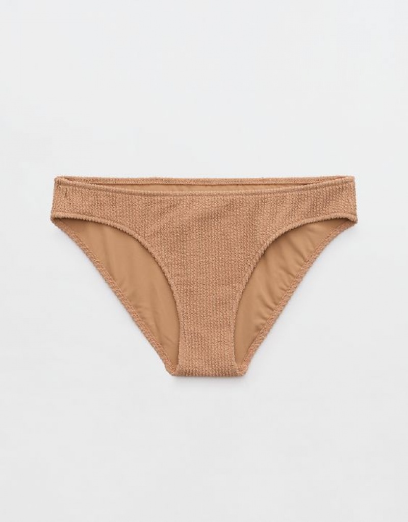 Aerie Shine Crinkle Full Coverage Bikini Bottom Khaki | VGR-310864