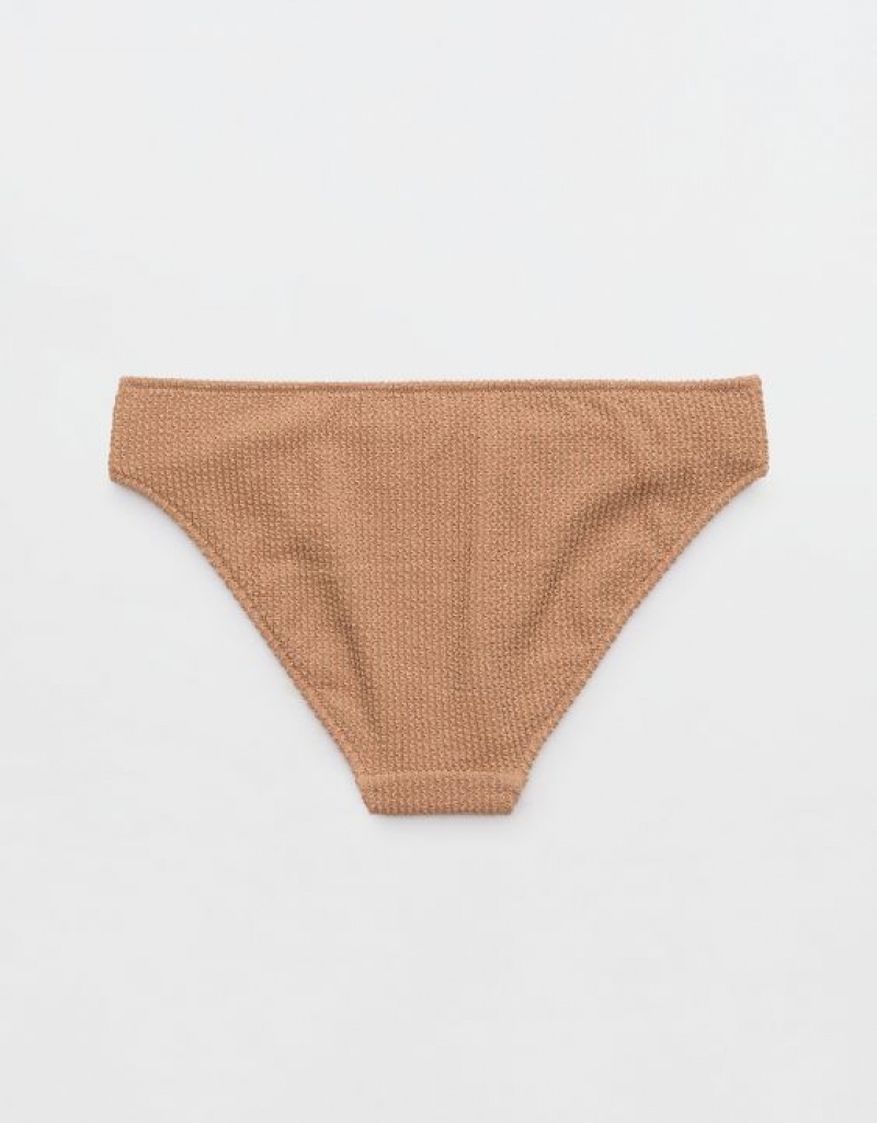 Aerie Shine Crinkle Full Coverage Bikini Bottom Khaki | VGR-310864