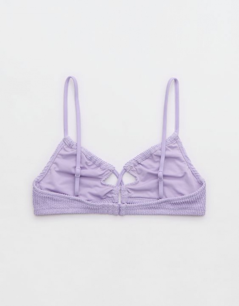 Aerie Shine Crinkle Lace Up Scoop Bikini Top Purple / Wash | QDH-504197