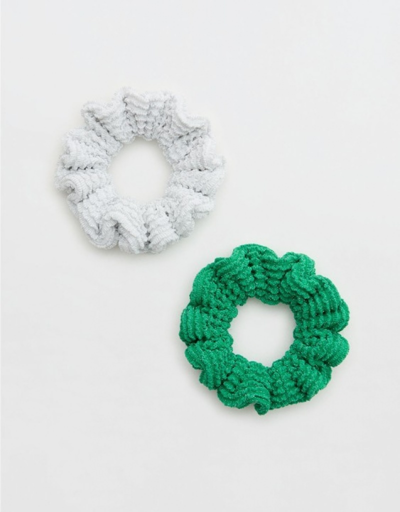 Aerie Shine Crinkle Mini Pack Hair Accessories White / Green | RFD-201946