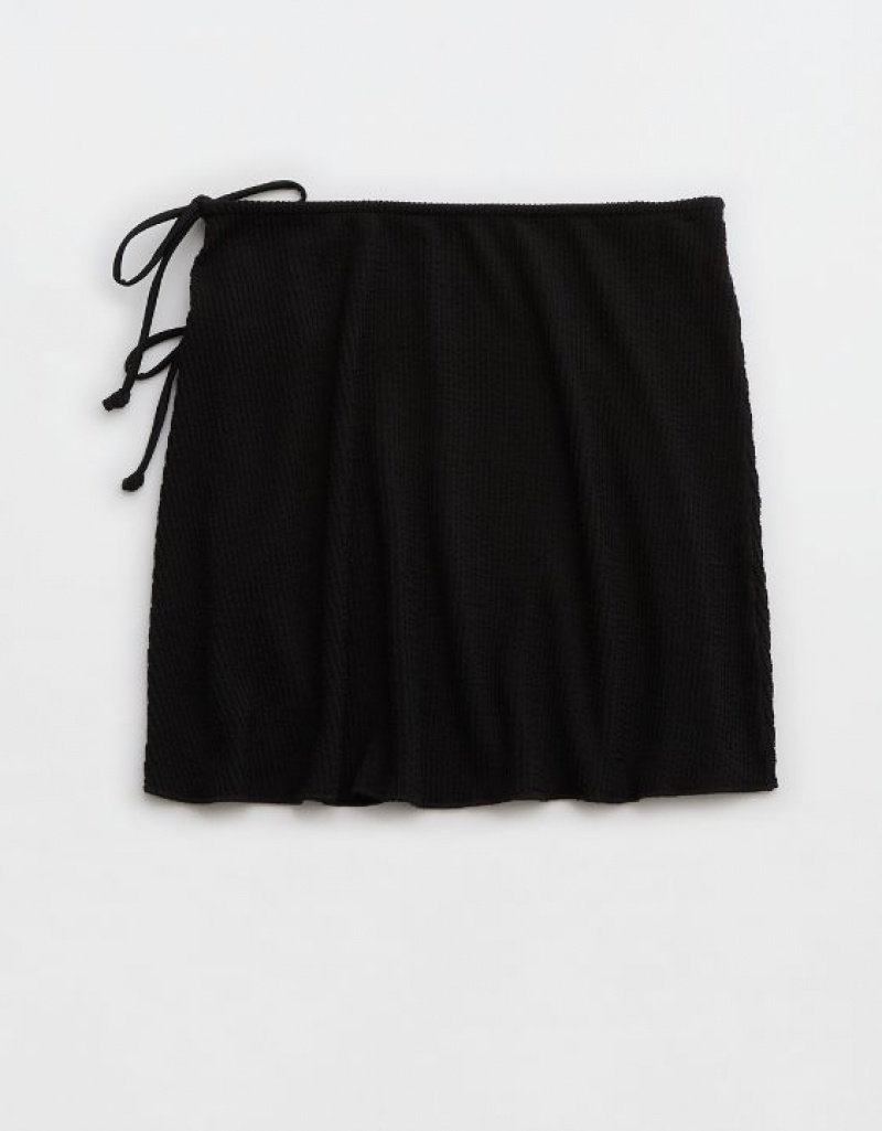 Aerie Shine Crinkle Swim Sarong Skirts Black | KED-150794