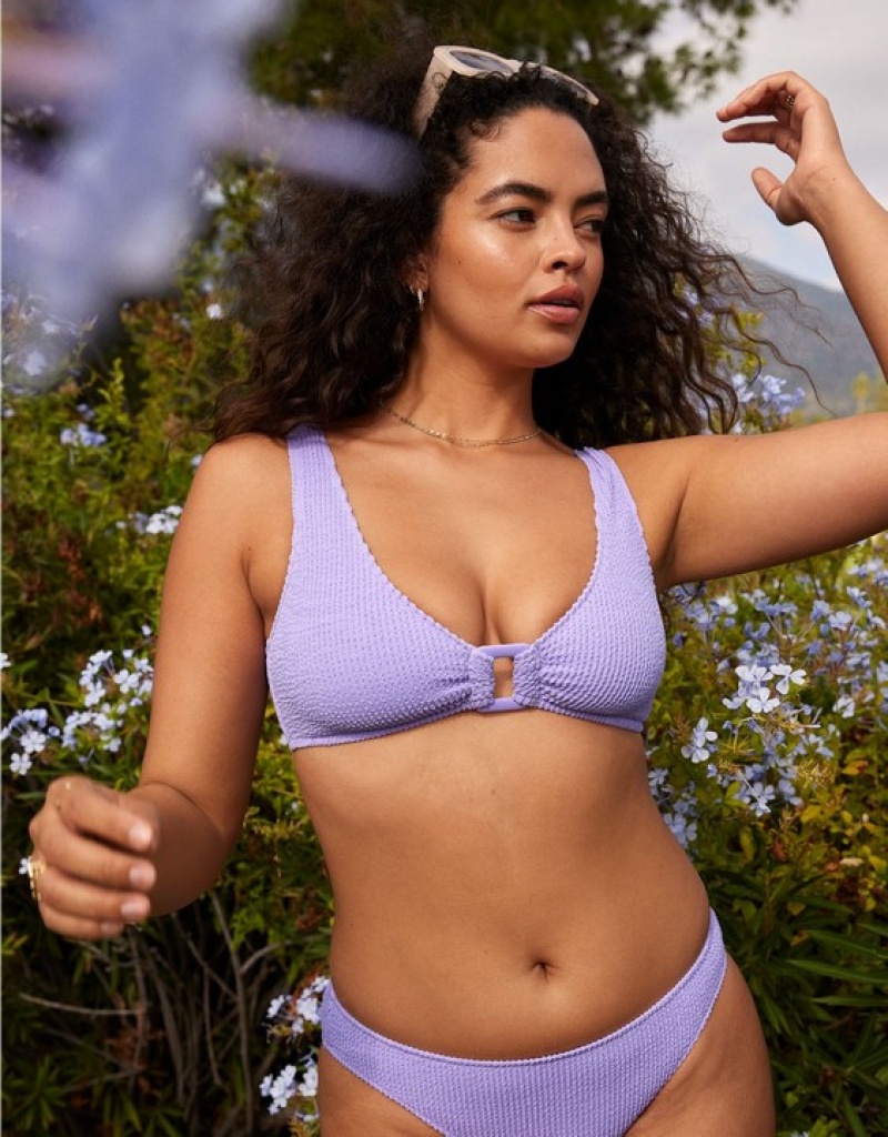 Aerie Shine Crinkle Wide Strap Scoop Bikini Top Purple / Wash | VSN-690157