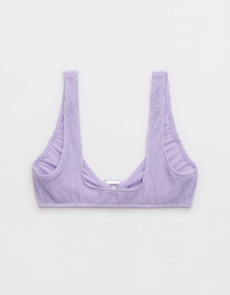 Aerie Shine Crinkle Wide Strap Scoop Bikini Top Purple / Wash | VSN-690157