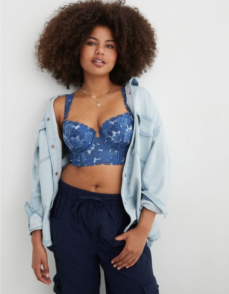 Aerie Show Off Balconette Real Lace Bras Blue | FJO-475618