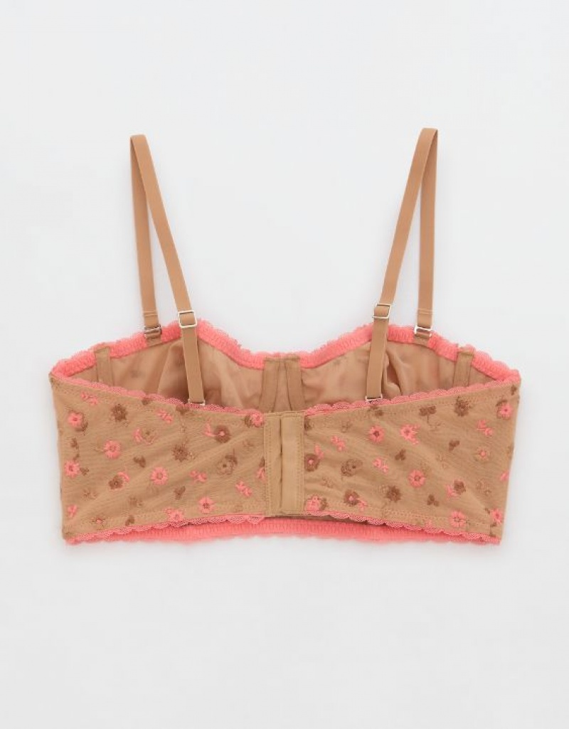 Aerie Show Off Embroidery Unlined Bras Brown / Pink | CWJ-651340