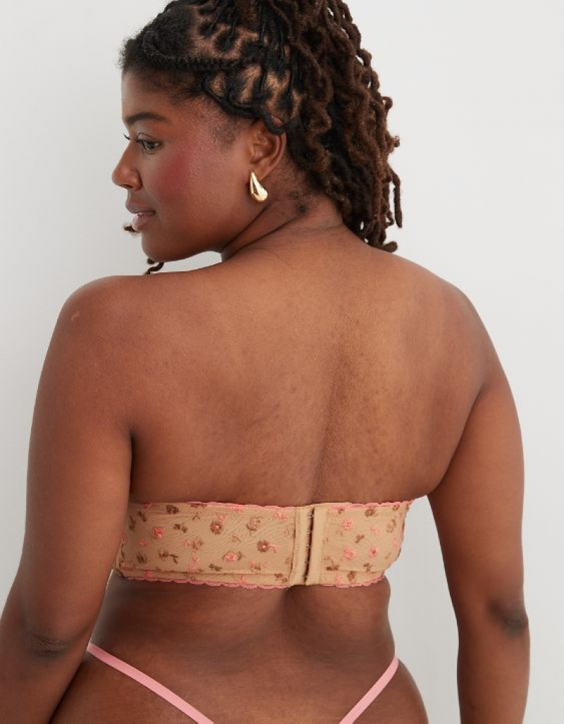 Aerie Show Off Embroidery Unlined Bras Brown / Pink | CWJ-651340