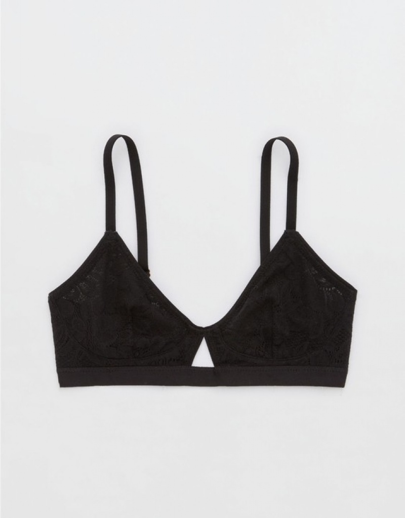 Aerie Show Off Lace Cut Outlette Bras Black | YLI-942751