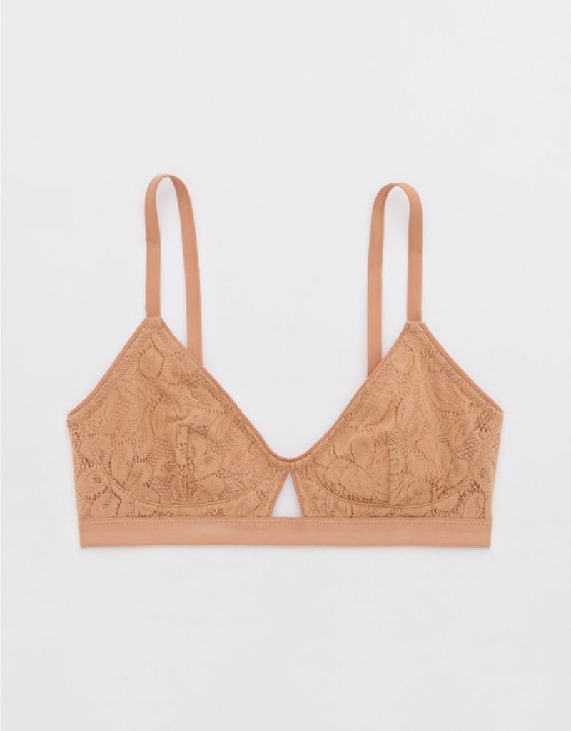 Aerie Show Off Lace Cut Outlette Bras Brown | MWN-451906