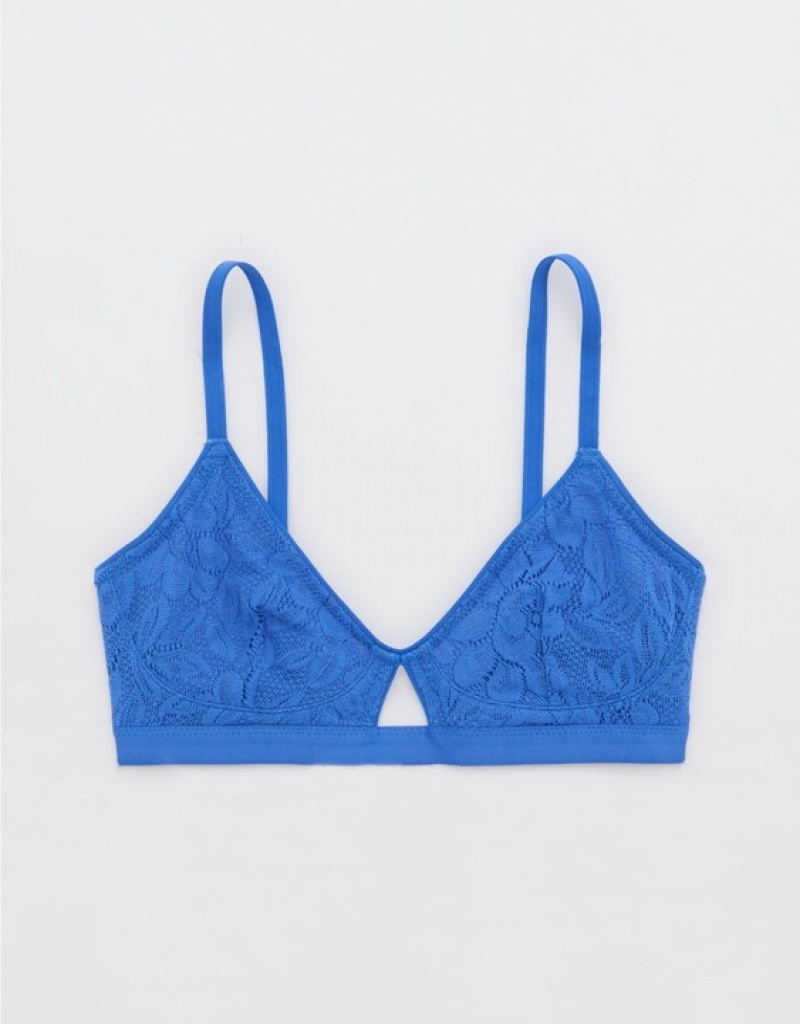 Aerie Show Off Lace Cut Outlette Bras Deep Blue | YEQ-789163