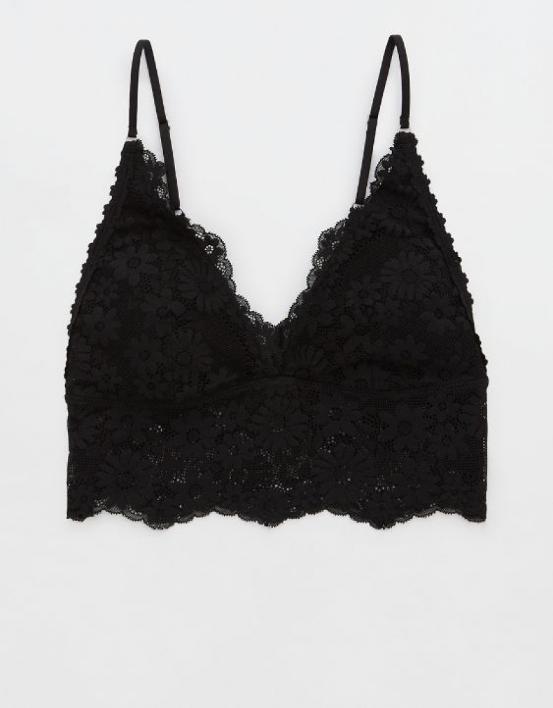 Aerie Show Off Lace Padded Longlinelette Bras Black | PIS-465732