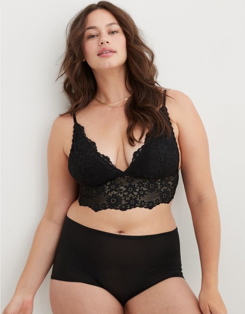 Aerie Show Off Lace Padded Longlinelette Bras Black | PIS-465732