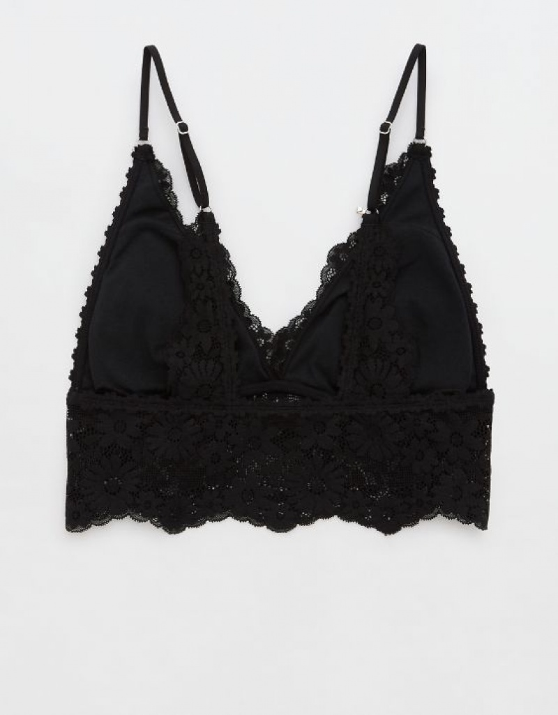 Aerie Show Off Lace Padded Longlinelette Bras Black | PIS-465732