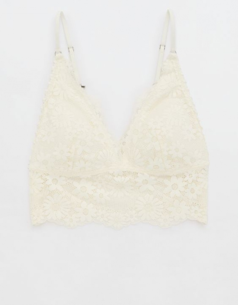 Aerie Show Off Lace Padded Longlinelette Bras White | NSF-752681