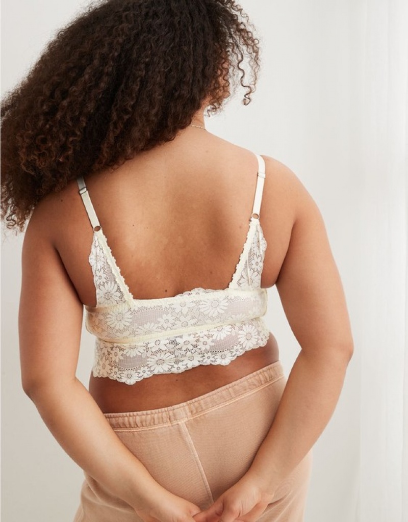 Aerie Show Off Lace Padded Longlinelette Bras White | NSF-752681