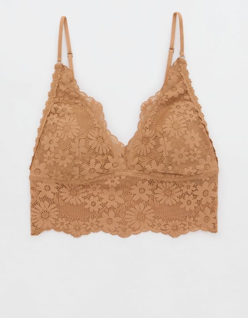 Aerie Show Off Lace Padded Longlinelette Bras Brown | XJW-327091