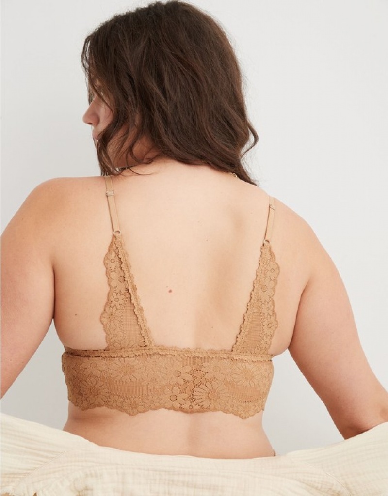 Aerie Show Off Lace Padded Longlinelette Bras Brown | XJW-327091