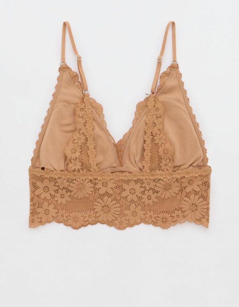 Aerie Show Off Lace Padded Longlinelette Bras Brown | XJW-327091