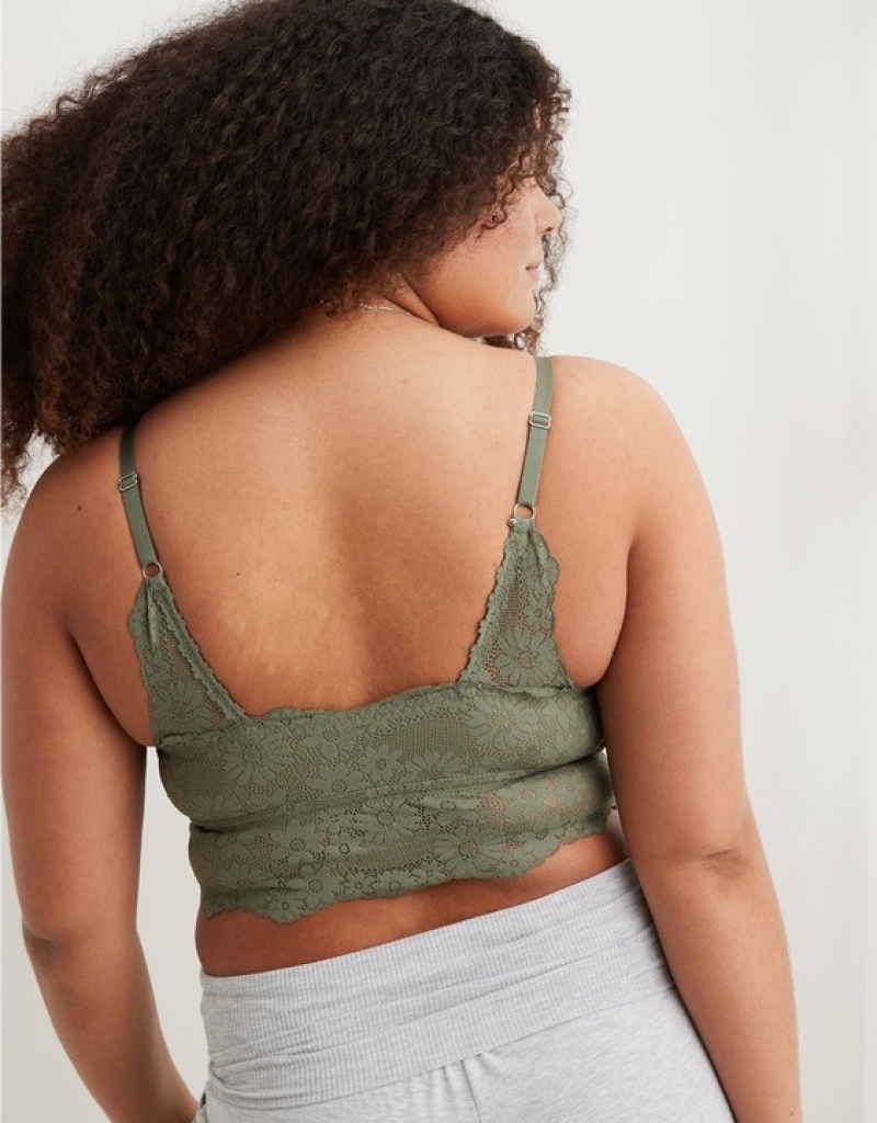 Aerie Show Off Lace Padded Longlinelette Bras Olive | XME-709168