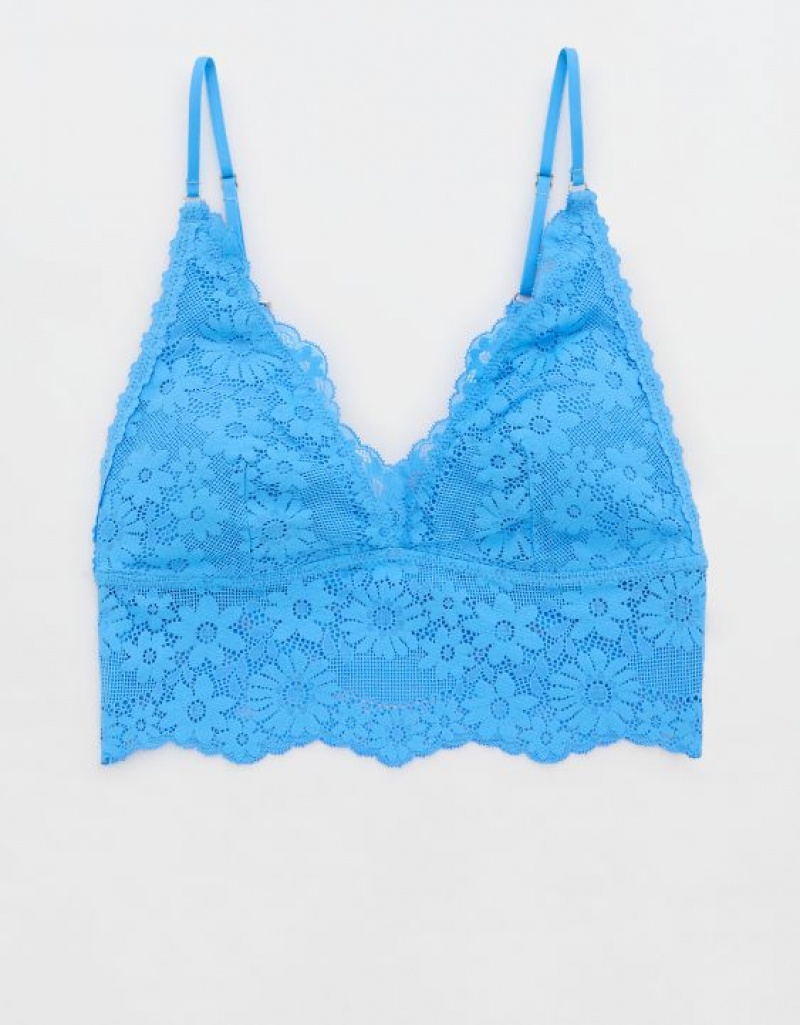 Aerie Show Off Lace Padded Longlinelette Bras Blue | CPI-846305