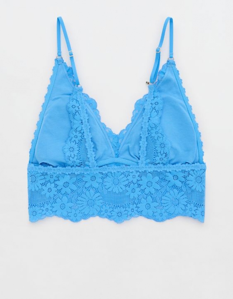 Aerie Show Off Lace Padded Longlinelette Bras Blue | CPI-846305