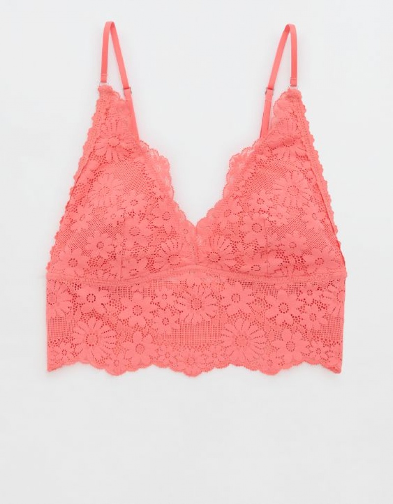 Aerie Show Off Lace Padded Longlinelette Bras Coral | YQH-056912