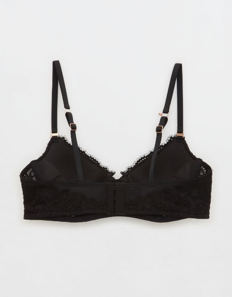 Aerie Show Off Plunge Push Up Eyelash Lace Bras Black | RMK-720436