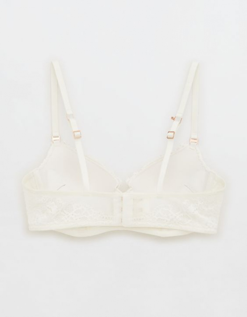 Aerie Show Off Plunge Push Up Eyelash Lace Bras White | OUL-579640