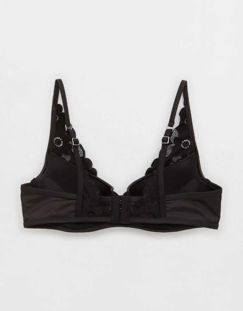 Aerie Show Off Plunge Push Up Real Lace Bras Black | MWH-038716