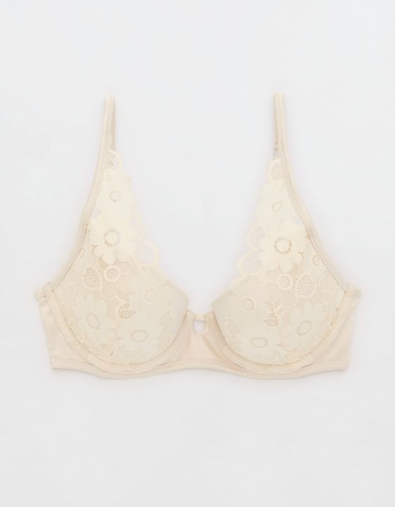 Aerie Show Off Plunge Push Up Real Lace Bras Light Yellow | UOI-729530