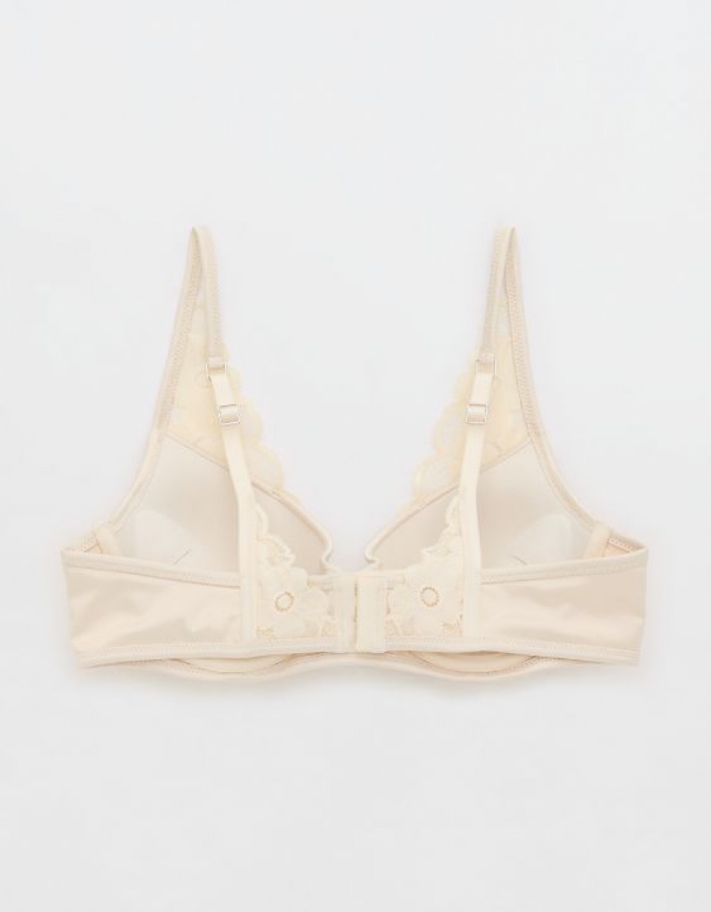 Aerie Show Off Plunge Push Up Real Lace Bras Light Yellow | UOI-729530