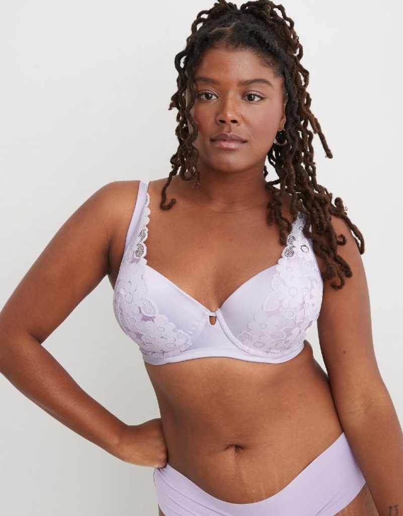 Aerie Show Off Plunge Push Up Real Lace Bras Lavender | TPQ-459032