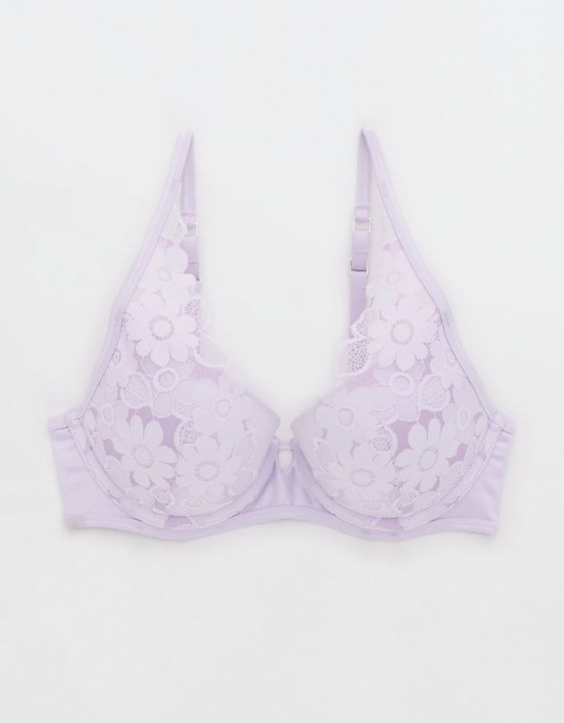 Aerie Show Off Plunge Push Up Real Lace Bras Lavender | TPQ-459032