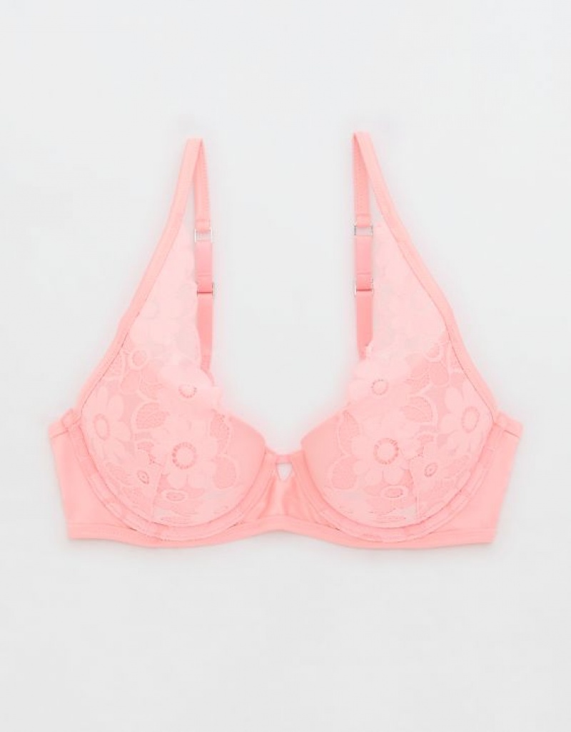 Aerie Show Off Plunge Push Up Real Lace Bras Pink | SCV-809651